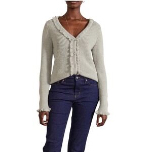 Boden Sweater Women 6 Green Sage Ruffled V Neck Button Cardigan Boho Preppy NWT‎